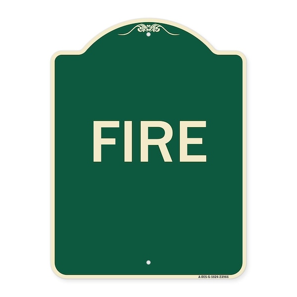 Designer Series Sign-Fire, Green & Tan Heavy-Gauge Aluminum Sign, 24" x 18", G-1824-23966